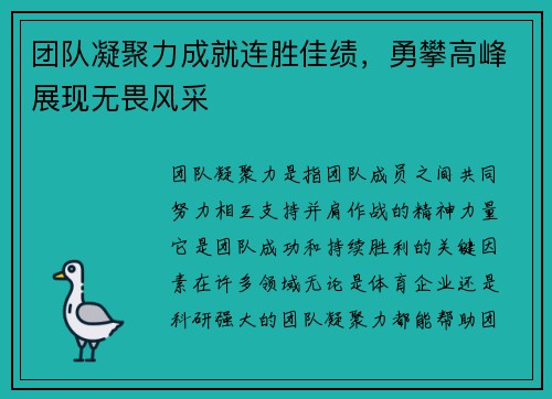团队凝聚力成就连胜佳绩,勇攀高峰展现无畏风采